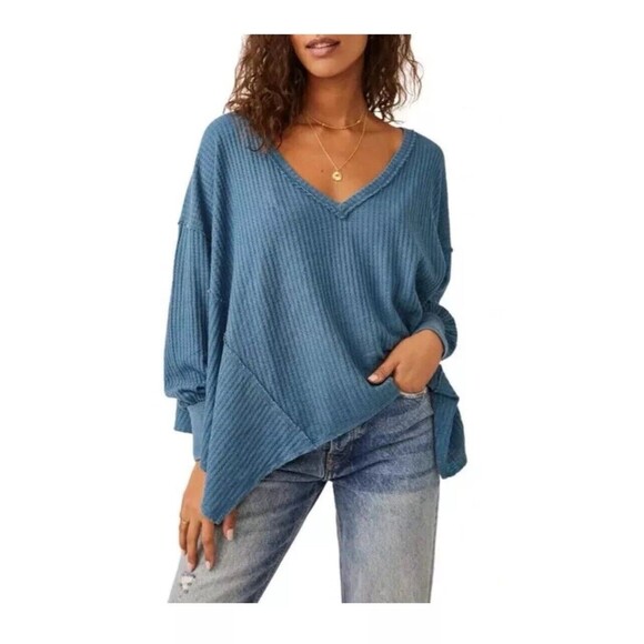 Free People Tops - Free People We The Free Sz M Medium Coraline Thermal Top Shirt Legion Blue NWOT
